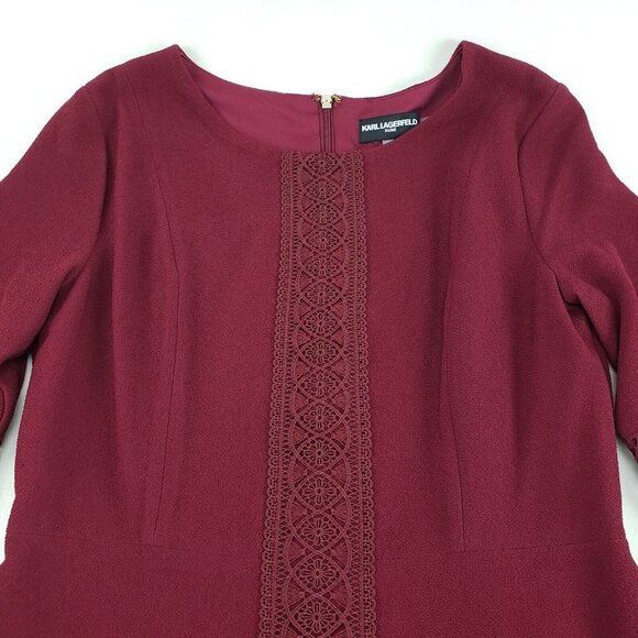 Karl Lagerfeld Lace Embroidered Dress Womens 8 Burgundy Knee Length 3/4 Sleeve - Picture 3 of 13